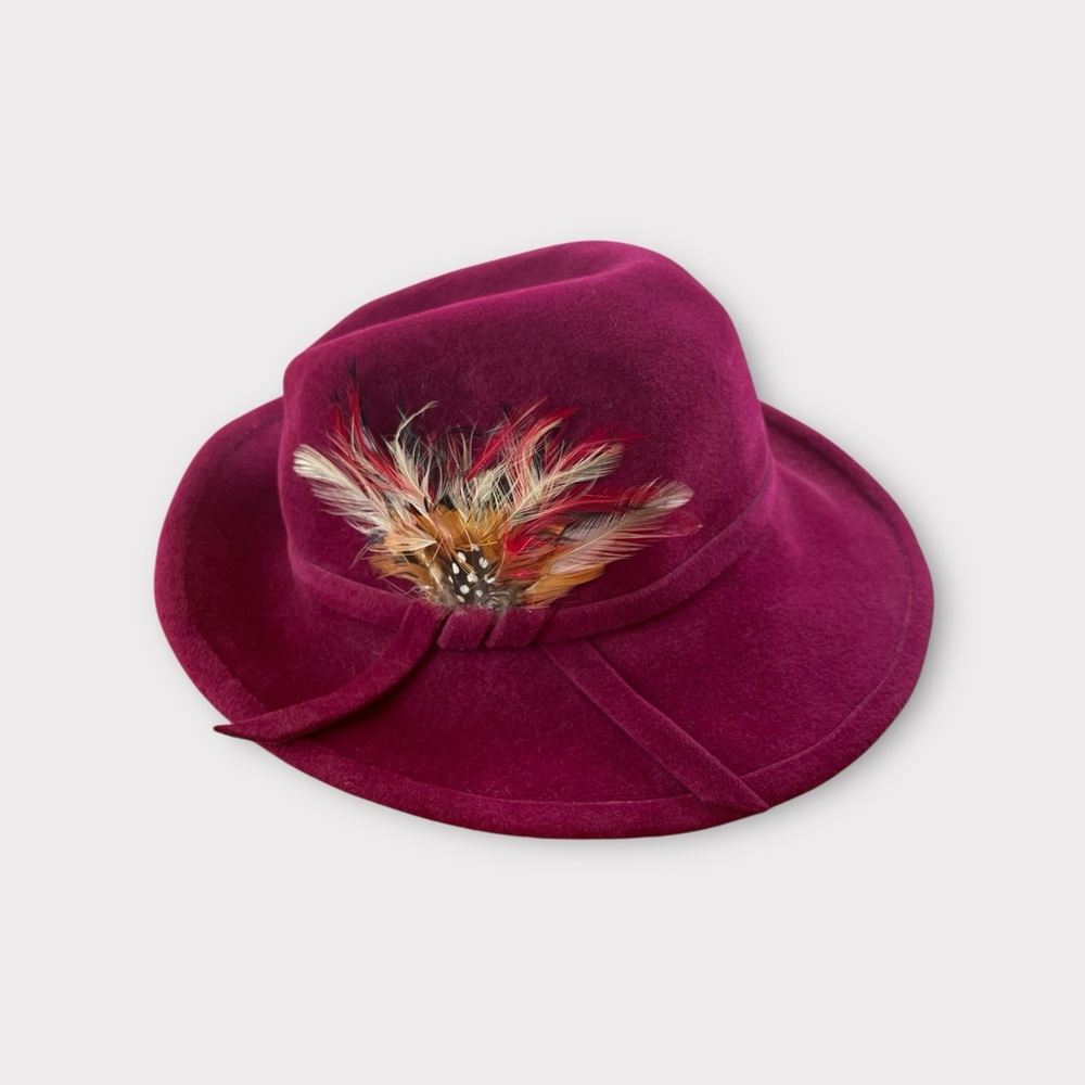 Betmar New York Vintage Burgundy Felt Hat with Feather Accent